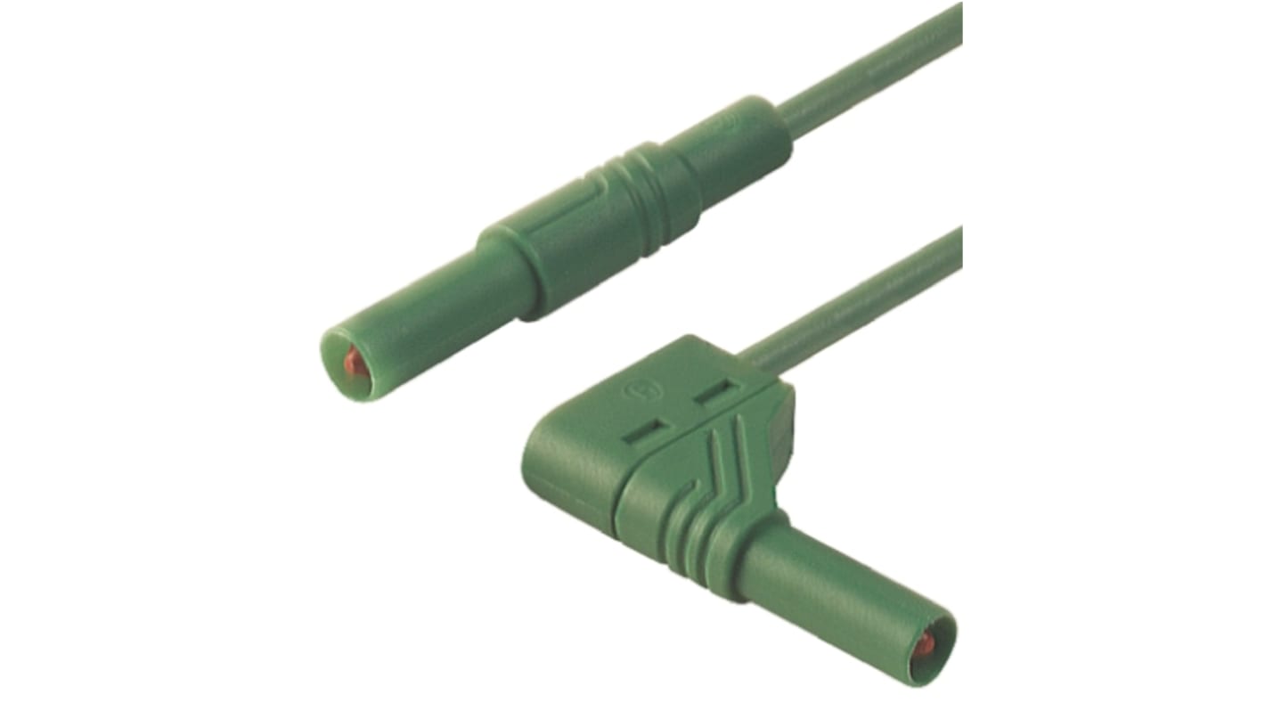 Cable de prueba con conector de 4 mm  Hirschmann de color Verde, Macho-Macho, 1000V ac/dc, 32A, 1m