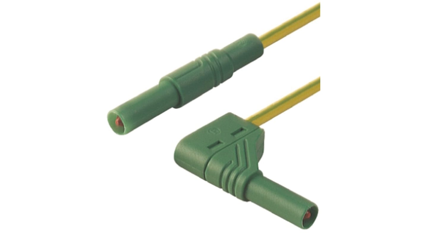 Cordon de test 4mm Hirschmann, Vert, Jaune, 32A, 1000V c.a. / V c.c., long. 1m