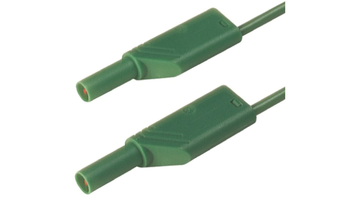 Cable de prueba con conector de 4 mm  Hirschmann de color Verde, Macho-Macho, 1000V ac/dc, 32A, 1m