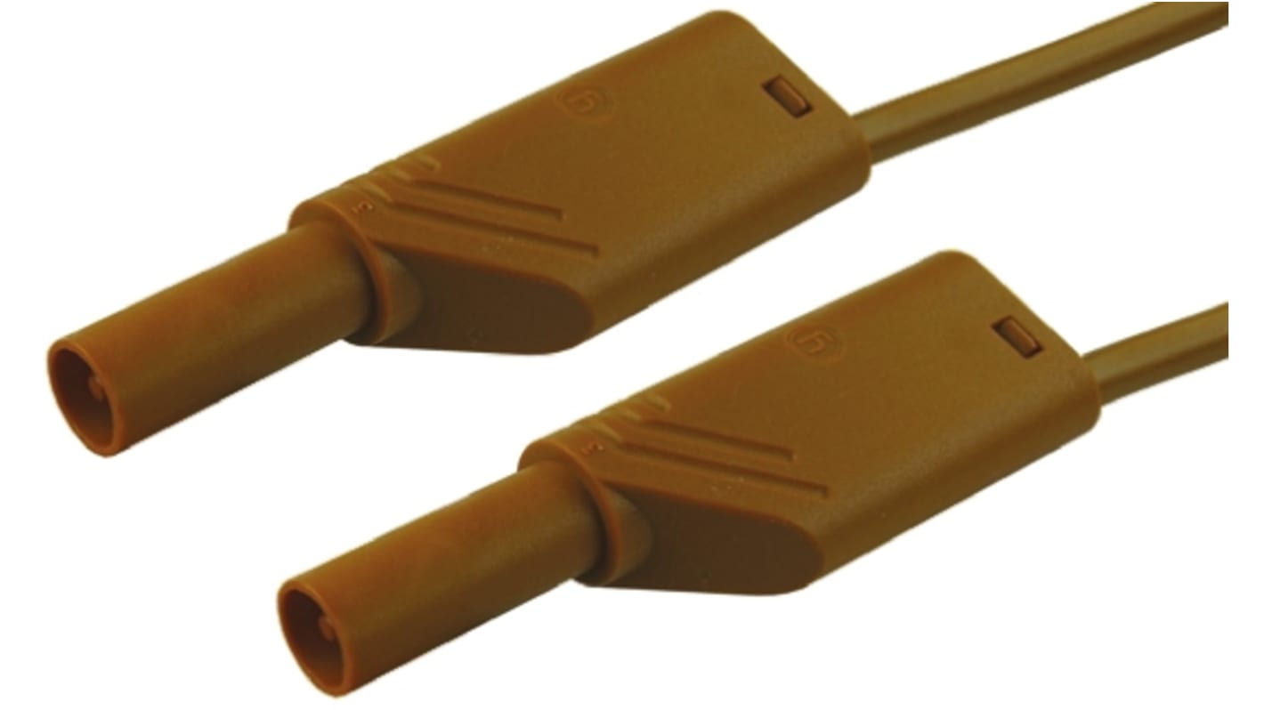 Cable de prueba con conector de 4 mm  Hirschmann de color Marrón, Macho-Macho, 1000V ac/dc, 32A, 1m