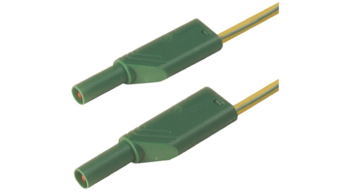 Cable de prueba con conector de 4 mm  Hirschmann de color Verde, Amarillo, Macho-Macho, 1000V ac/dc, 32A, 1m
