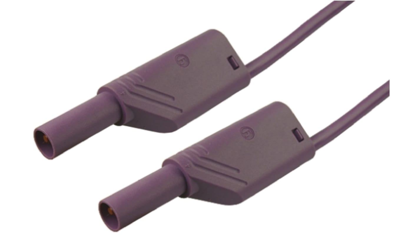 Cable de prueba con conector de 4 mm  Hirschmann de color Violeta, Macho-Macho, 1000V ac/dc, 32A, 1m