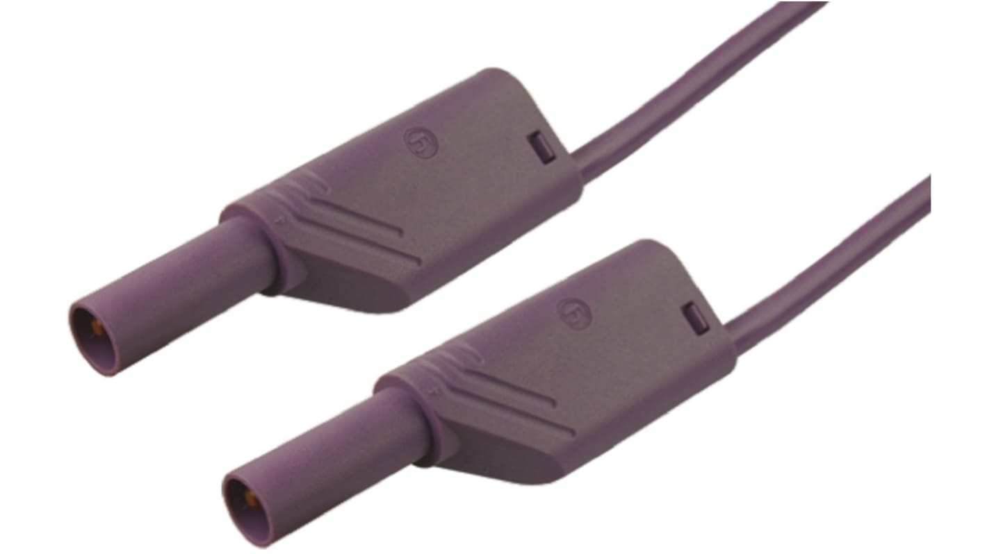 Cable de prueba con conector de 4 mm  Hirschmann de color Violeta, Macho-Macho, 1000V ac/dc, 32A, 2m