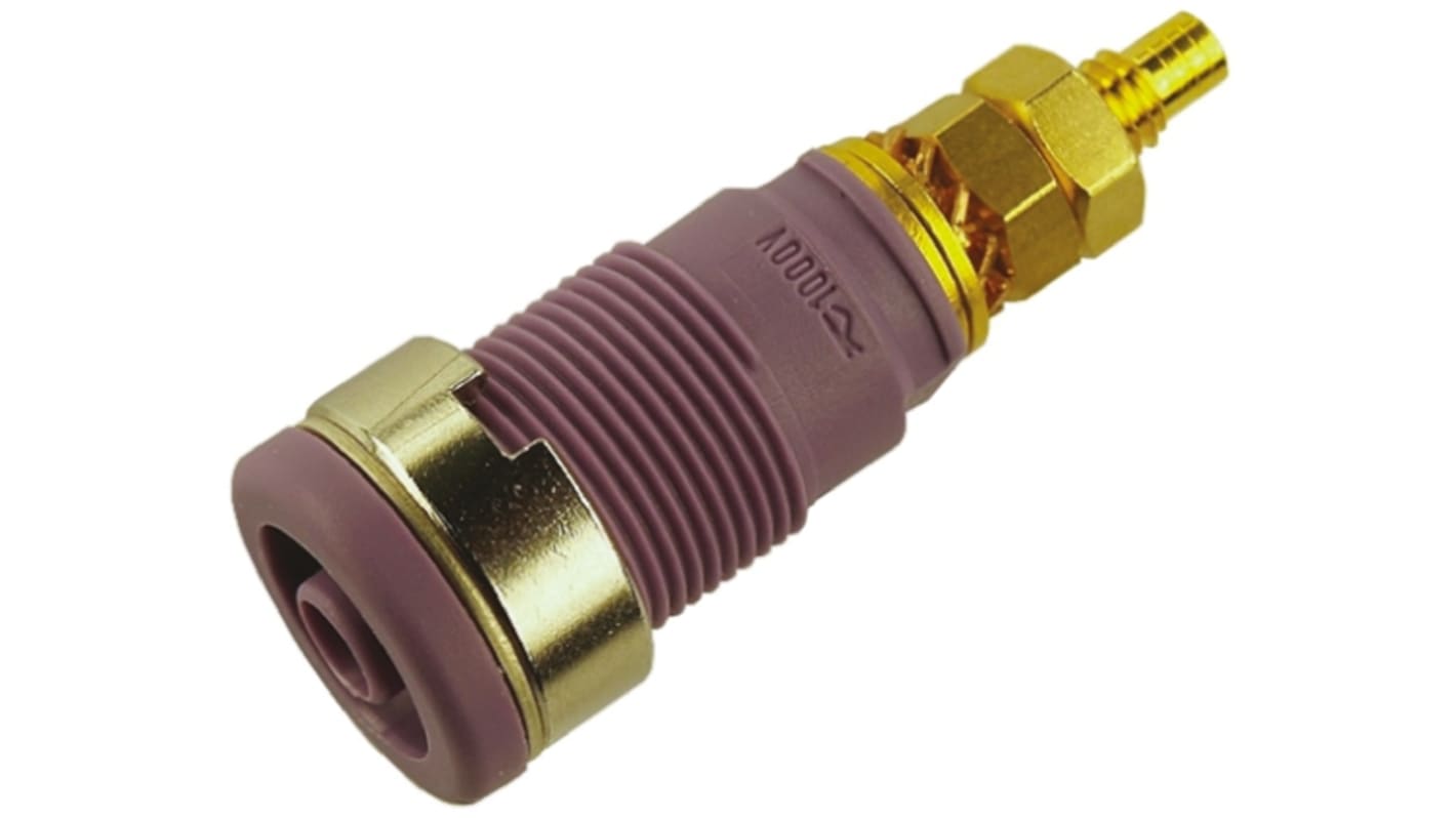 Hirschmann 4 mm Bananenbuchse Violett, Kontakt vergoldet, 1000V ac/dc / 32A, Lötanschluss