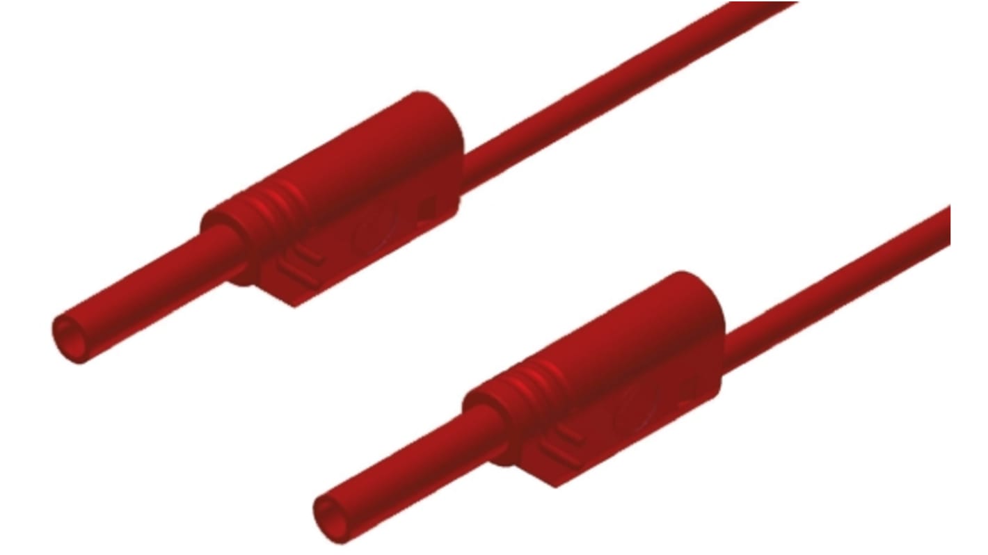 Cable de prueba con conector de 2 mm  Hirschmann de color Rojo, Macho-Macho, 1000V ac/dc, 10A, 500mm