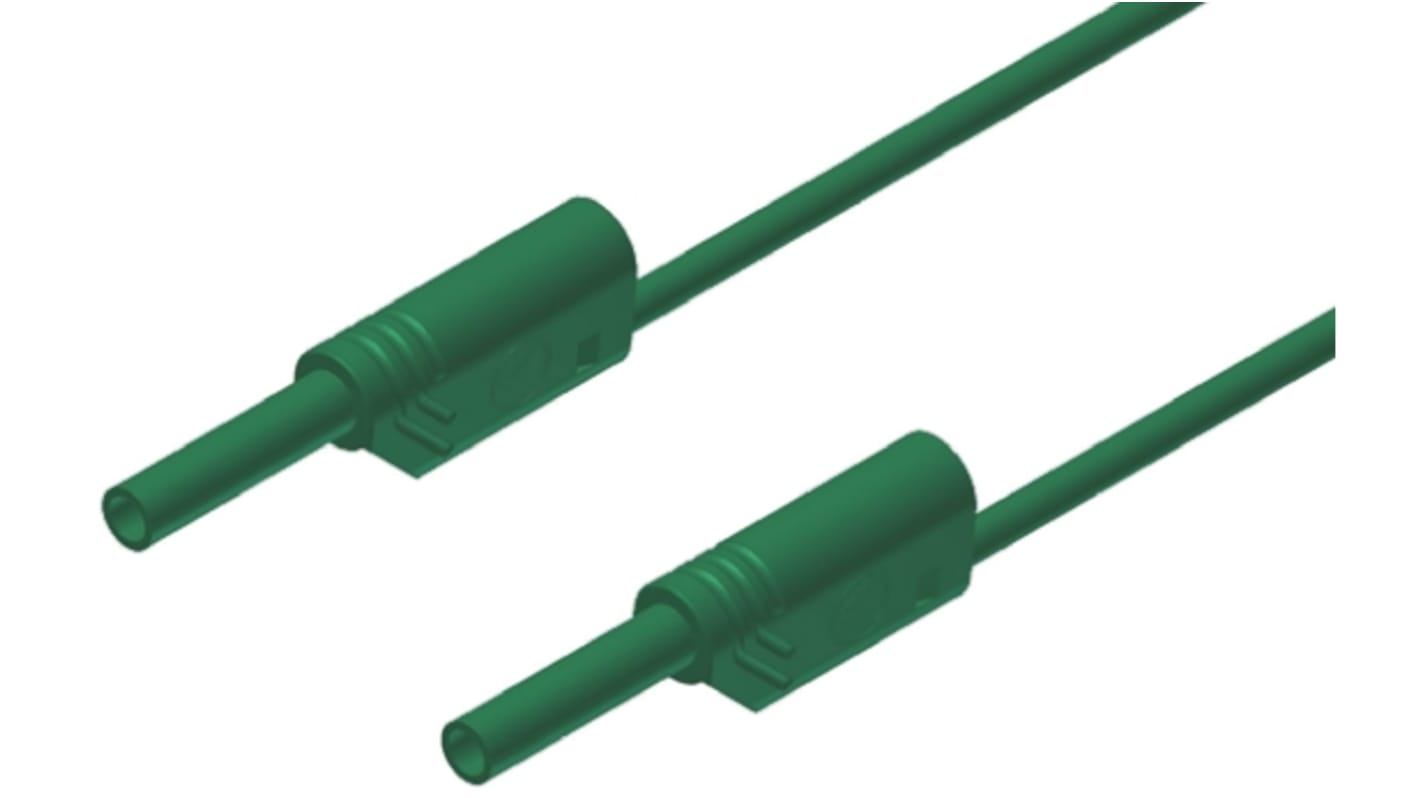 Cable de prueba con conector de 2 mm  Hirschmann de color Verde, Macho-Macho, 1000V ac/dc, 10A, 500mm