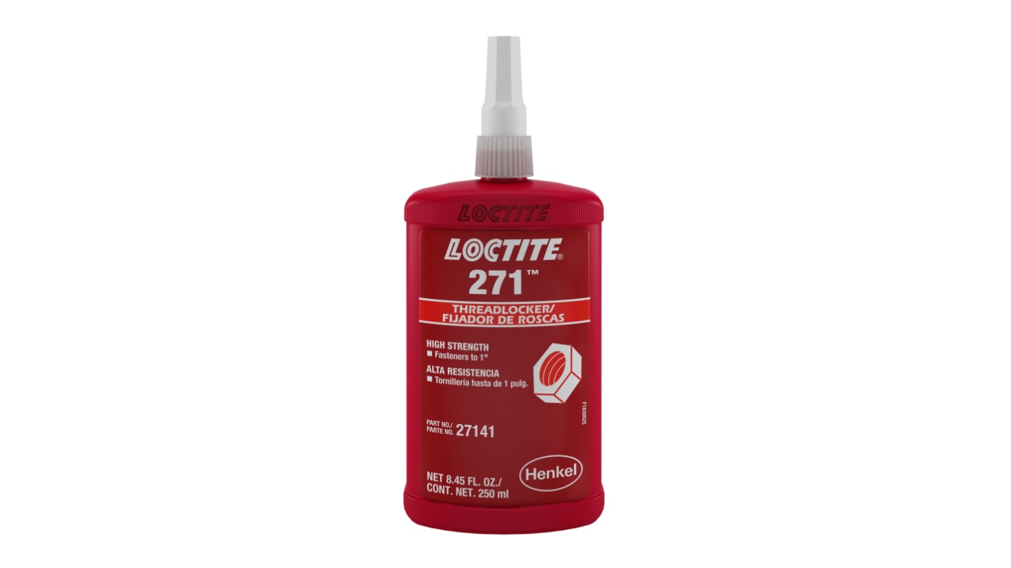 Fijador de roscas Loctite 271 de color Rojo, Botella de 250 ml, cura 24h