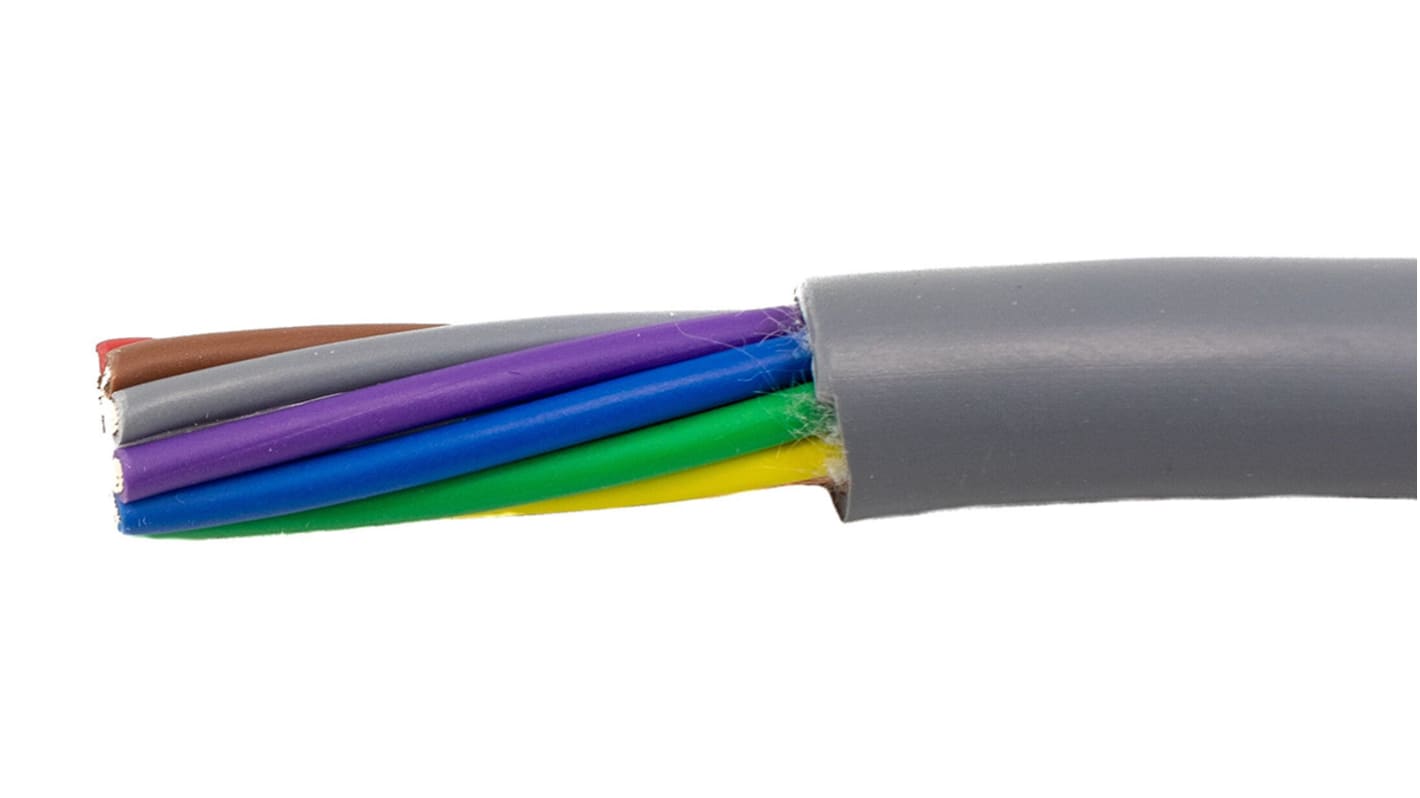 Alpha Wire Ecogen Ecocable Control Cable, 9 Cores, 0.28 mm², ECO, Unscreened, 30m, Grey mPPE Sheath, 24 AWG