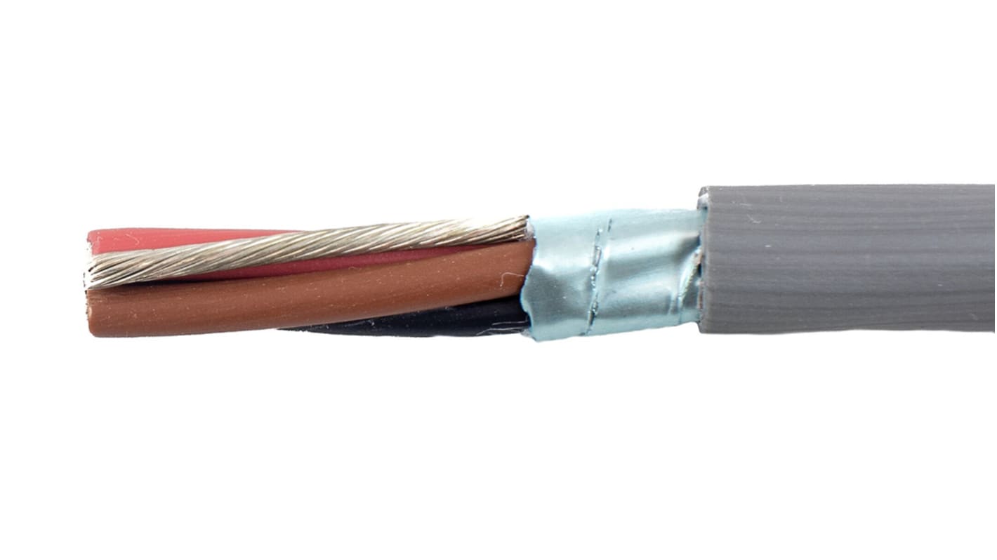 Alpha Wire EcoCable Control Cable, 3 Cores, 0.28 mm², ECO, Screened, 30m, Grey mPPE Sheath, 24 AWG