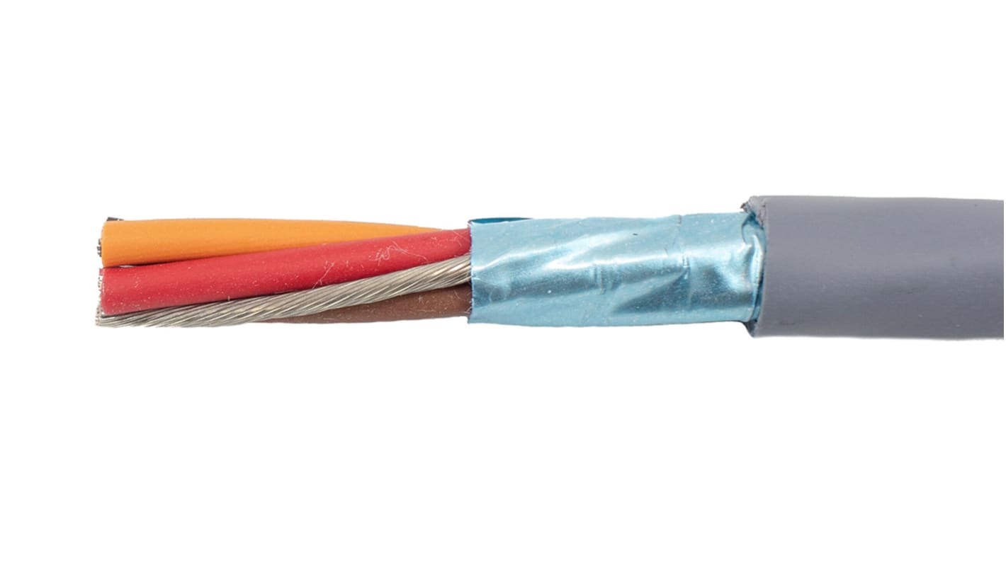 Alpha Wire EcoCable Control Cable, 4 Cores, 0.81 mm², ECO, Screened, 30m, Grey mPPE Sheath, 18 AWG