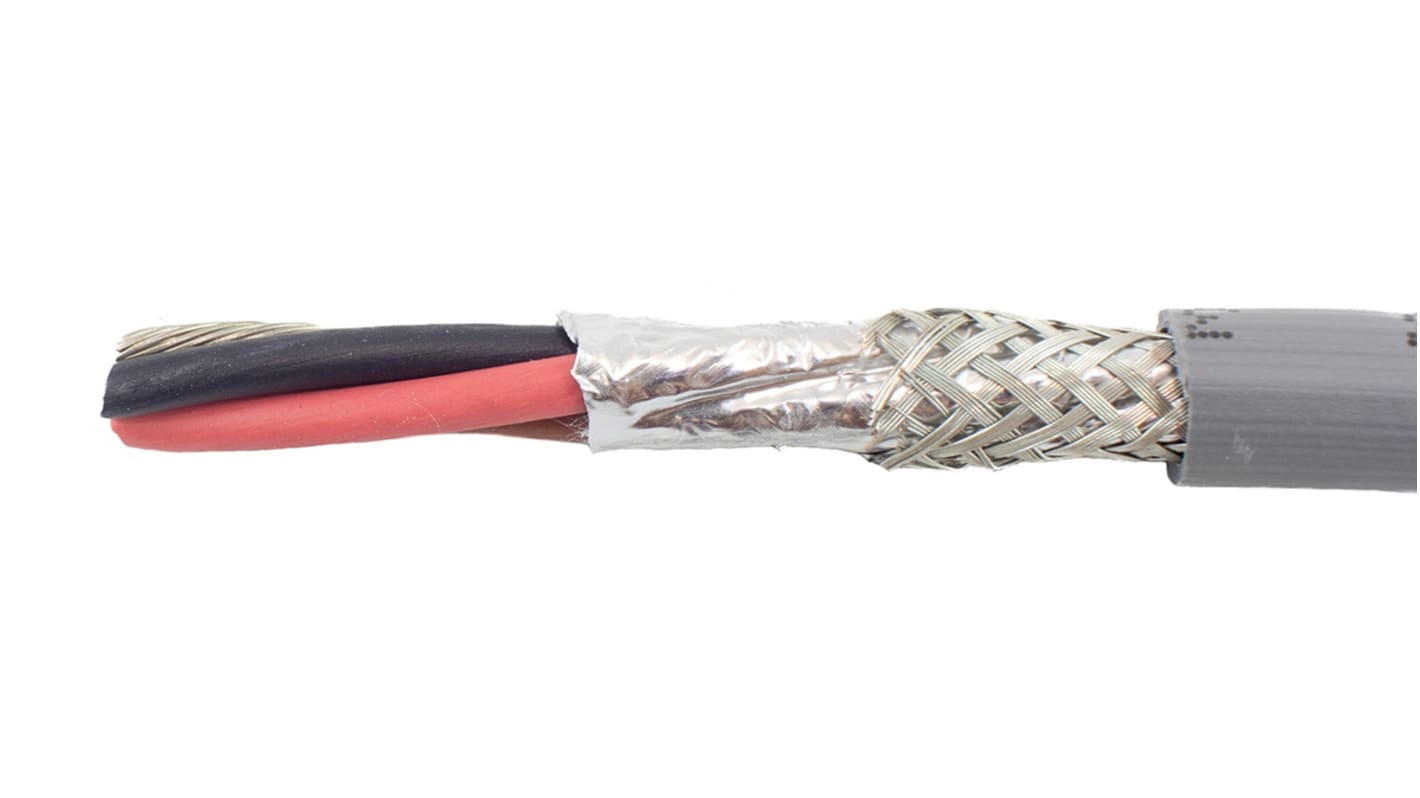 Alpha Wire EcoCable Control Cable, 3 Cores, 0.81 mm², ECO, Screened, 30m, Grey mPPE Sheath, 18 AWG