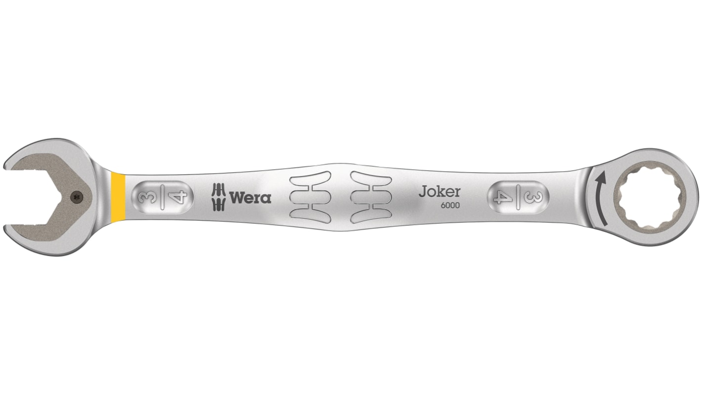 Wera Joker, SW 3/4 Zoll, SW 3/4Zoll Gabel‑Ring Ratschenschlüssel doppelseitig Chrom-Stahl legiert, Länge 246 mm