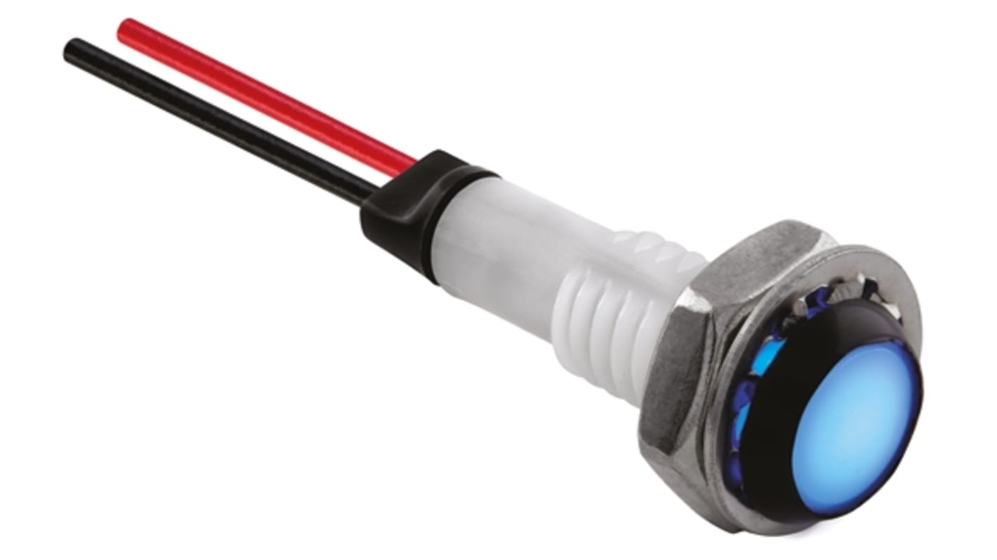 Marl White Panel Mount Indicator, 8 → 48V, 9.9 x 7.9mm Mounting Hole Size, Lead Pin Termination