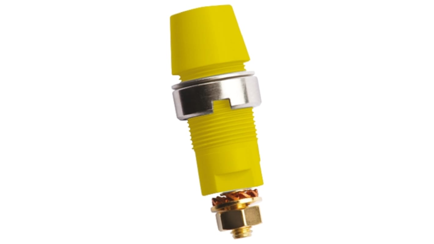 Conector banana hembra Hembra, 32A, 1000V, Contacto Oro, Amarillo