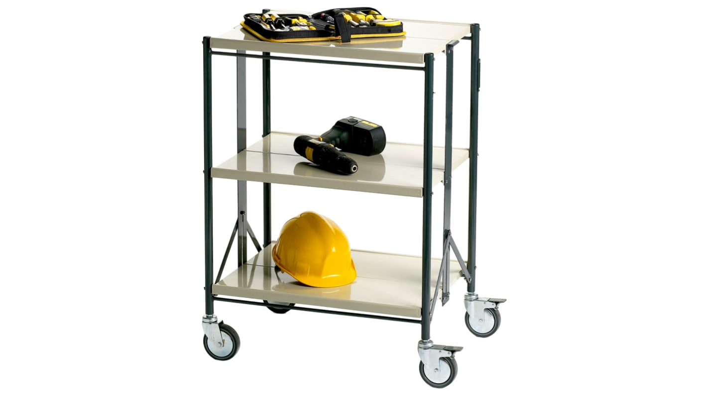 RS PRO 3 Shelf Steel Trolley Trolley, 560 x 445mm, 80kg Load