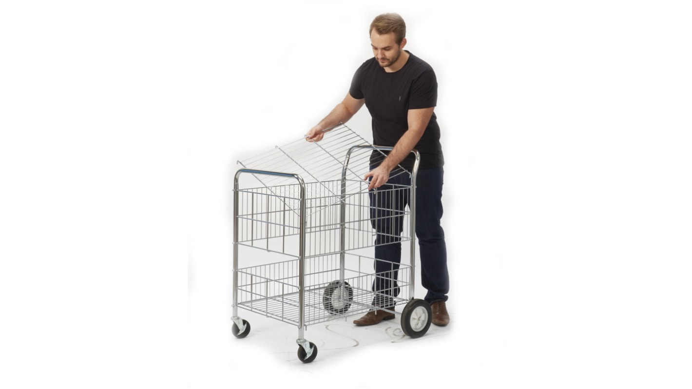 RS PRO 2 Shelf Chrome Plated Steel Adjustable Shelf Trolley, 840 x 650mm, 120kg Load