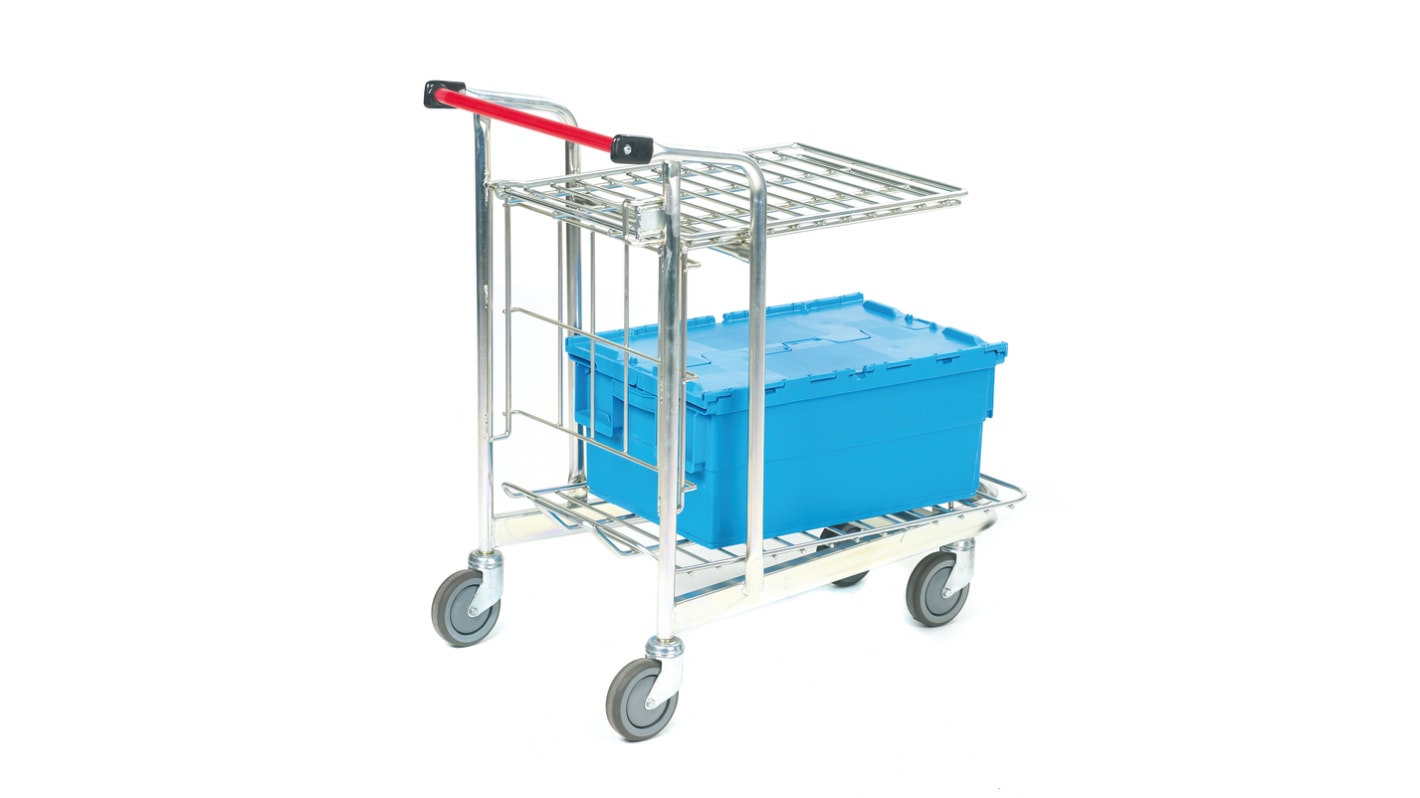 RS PRO 2 Shelf Aluminium Retail Stock Trolley Trolley, 520 x 890mm, 50kg Load