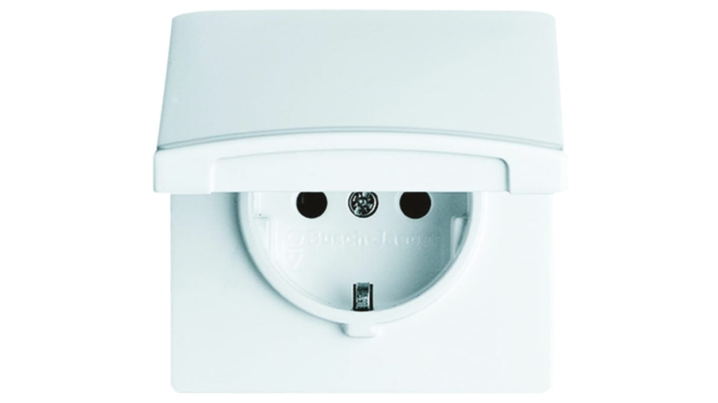 Busch Jaeger - ABB White 1 Gang Plug Socket, 16A, Type F - German Schuko, Outdoor Use