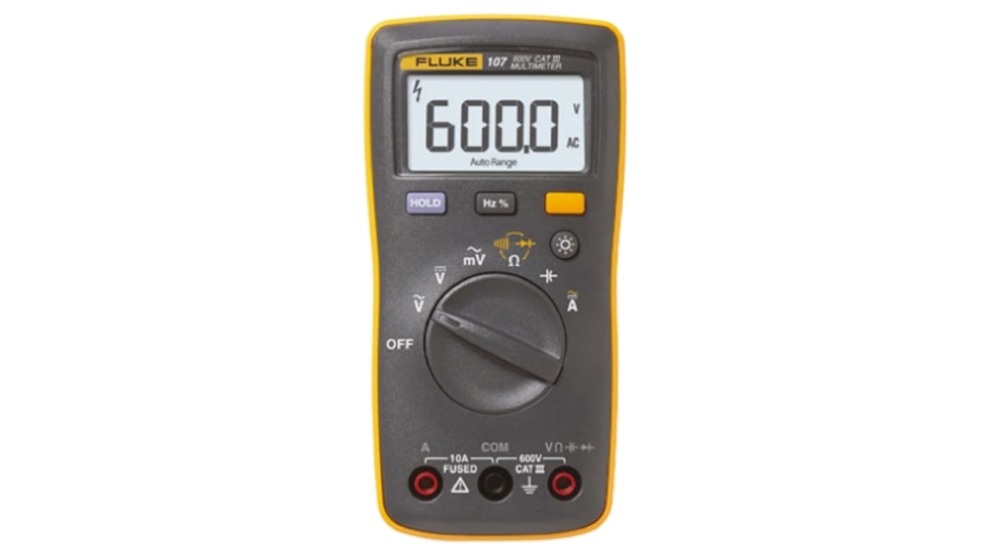 Fluke 107 Handheld Digital Multimeter, 10A ac Max, 10A dc Max, 600V ac Max