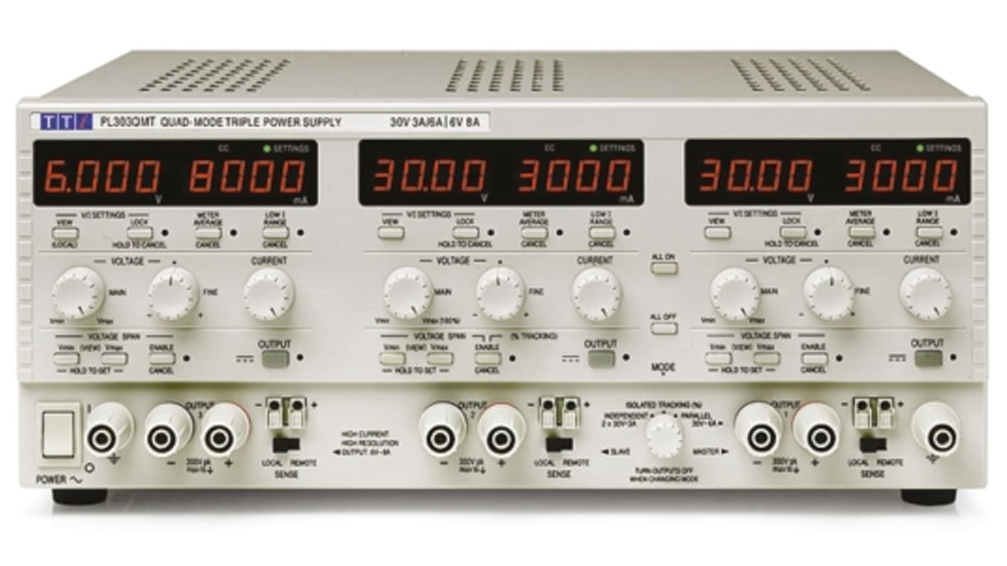 Alimentatore da banco Aim-TTi, 3 uscite, 0 → 6V, 0.1 mA → 8 A, 228W, Cert. ISO