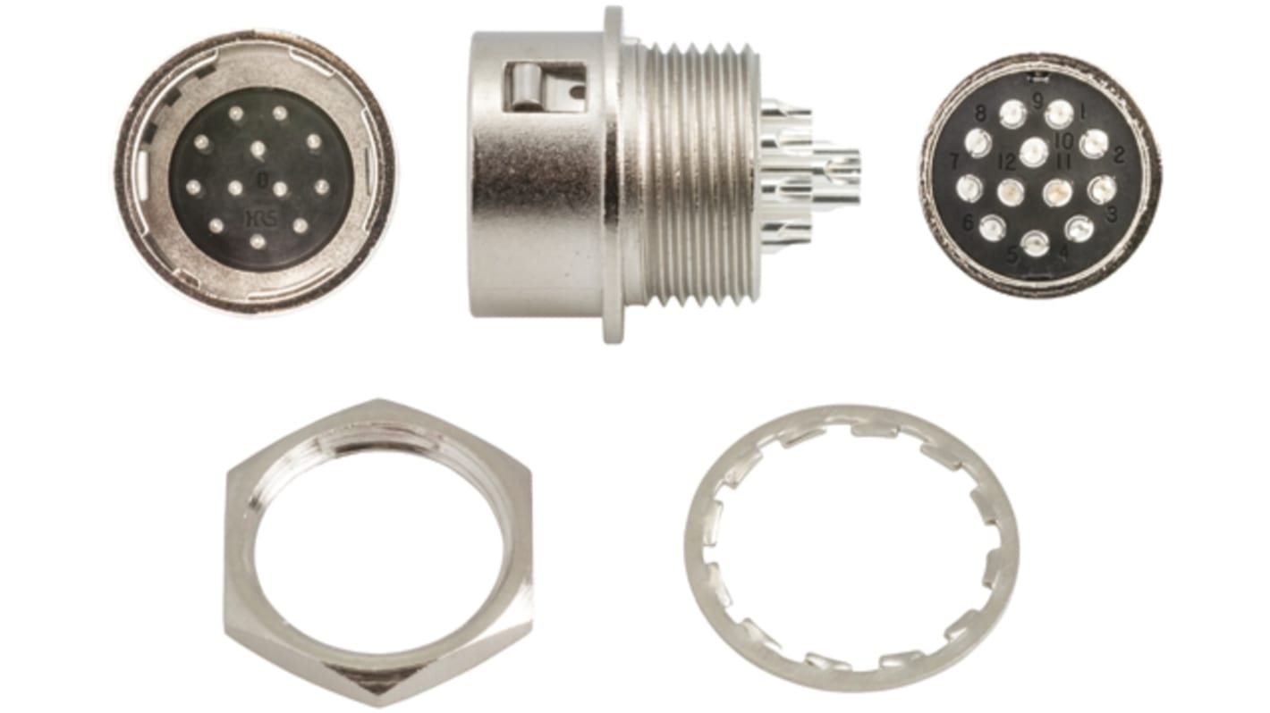 Hirose Circular Connector, 12 Contacts, Panel Mount, Miniature Connector, Socket, Male, HR10 Series