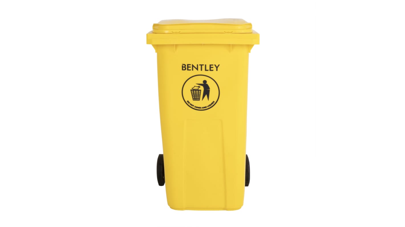 RS PRO 240L Yellow Flip HDPE Waste Bin