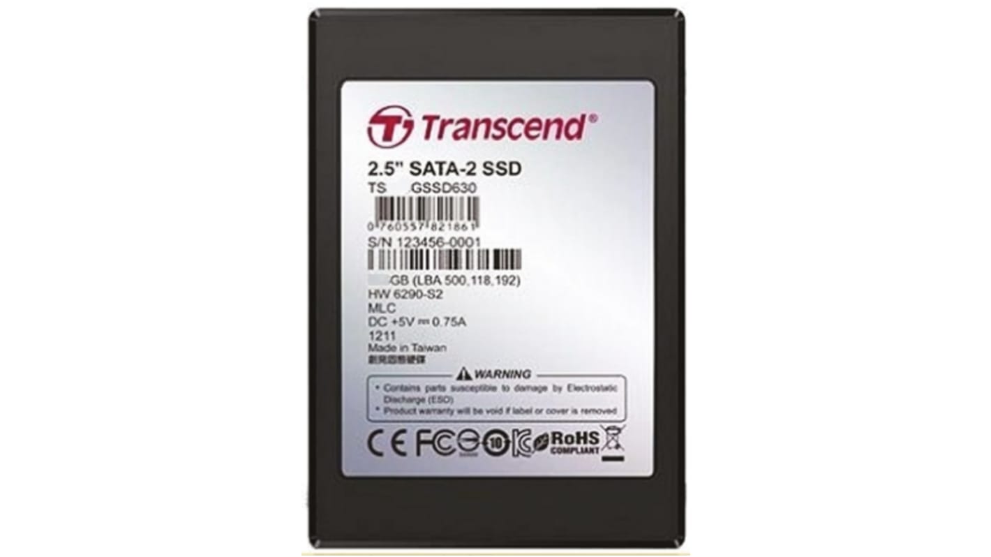 Disco duro de estado sólido interno 2,5 pulg. Transcend de 128 GB, SATA II, MLC, para aplicaciones industriales