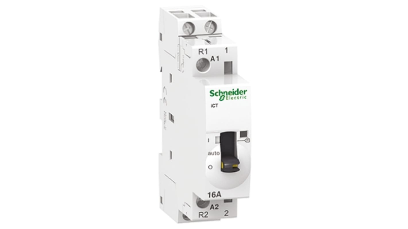 Schneider Electric iCT Series Contactor, 230 V ac Coil, 2-Pole, 16 A, 1NO + 1NC, 250 V ac