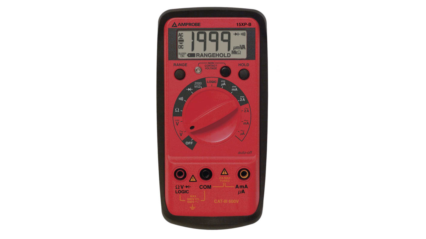 Amprobe 15XPB Handheld Digital Multimeter, 2A ac Max, 2A dc Max, 600V ac Max - RS Calibrated