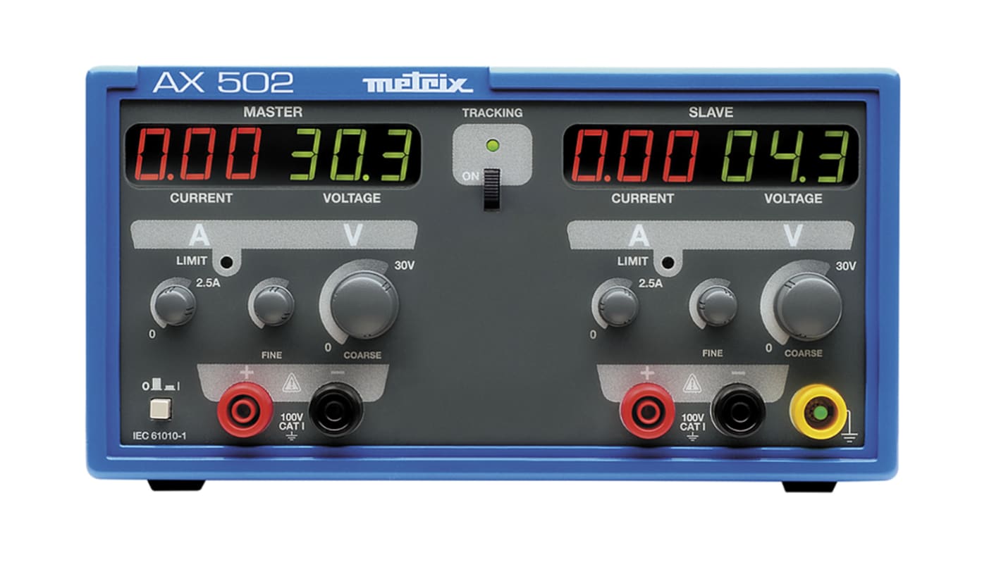 Alimentation de laboratoire, 0 → 30V c.c., 0 → 2.5A, 2 sorties, Etalonné RS