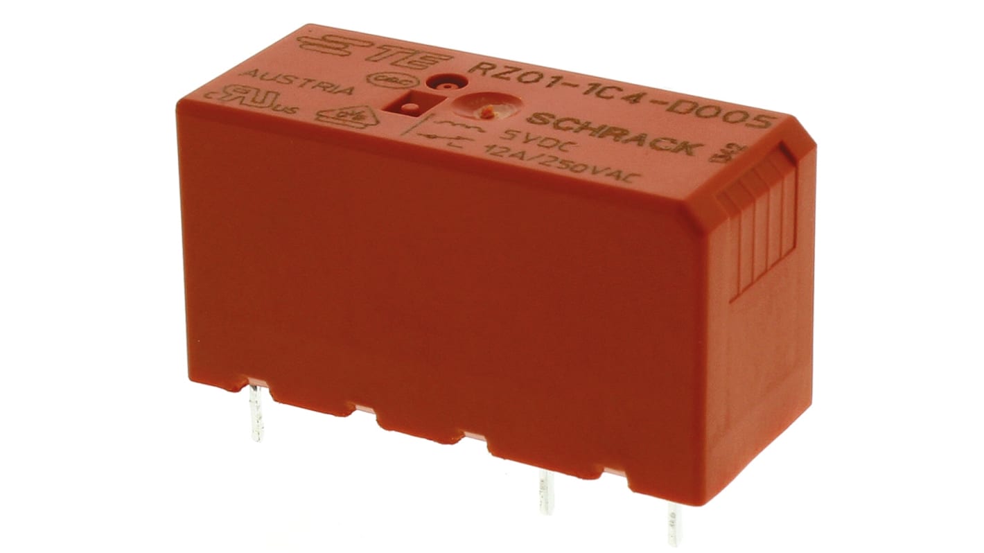 TE Connectivity PCB Mount Power Relay, 5V dc Coil, 12A Switching Current, SPDT