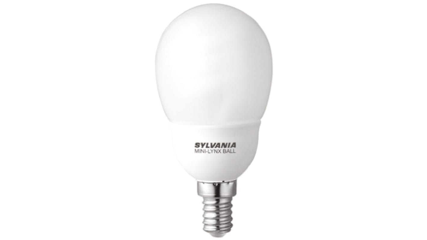 Sylvania Kugel Energiesparlampe, 9 W L. 101,5 mm, Sockel E14 2700K Ø 51mm