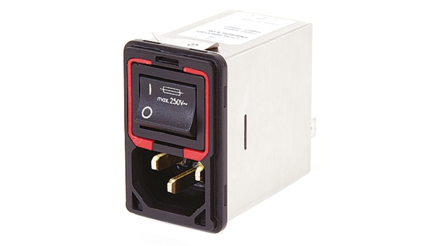 Schaffner IEC/EN 60601-1  IEC Filter Stecker mit 2-Pol Schalter 5 x 20mm Sicherung, 250 V ac / 10A, Tafelmontage /