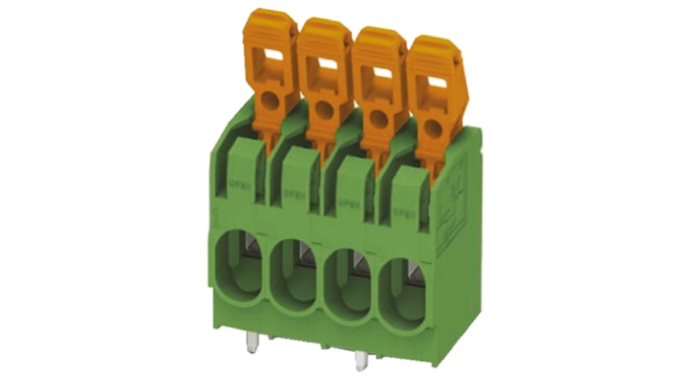 Phoenix Contact PLH 5/6-7.5-ZF Series PCB Terminal Block, 6-Contact, 7.5mm Pitch, Through Hole Mount, 1-Row, Spring