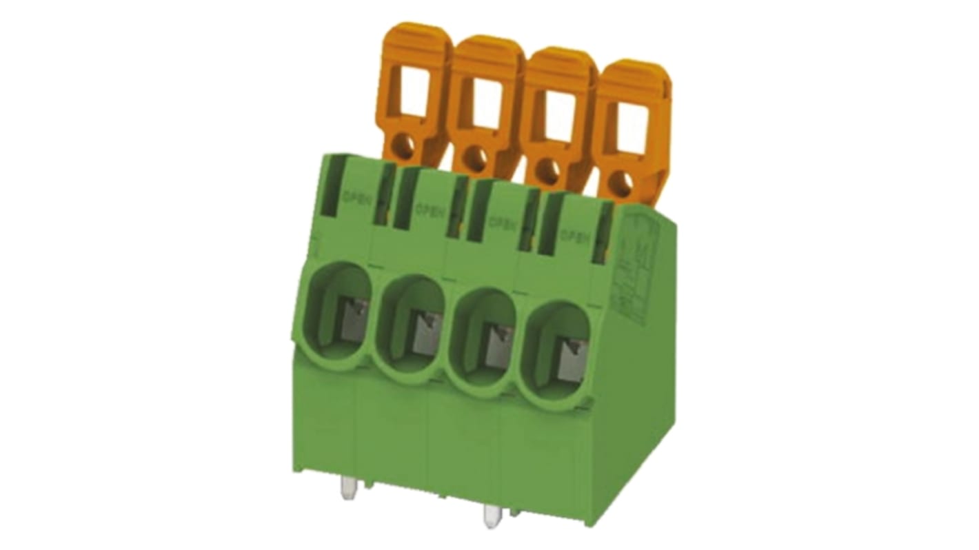 Phoenix Contact PLA 5/4-7.5-ZF Series PCB Terminal Block, 4-Contact, 7.5mm Pitch, Through Hole Mount, 1-Row, Spring