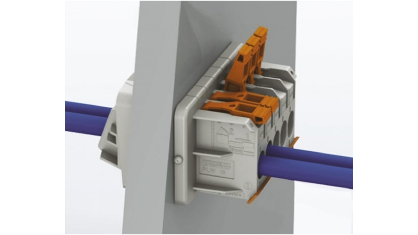 Phoenix Contact PLW 16-6/ 3-10 Series Feed Through Terminal Block, 3-Contact, 10mm Pitch, Panel Mount, 1-Row, Push Lock