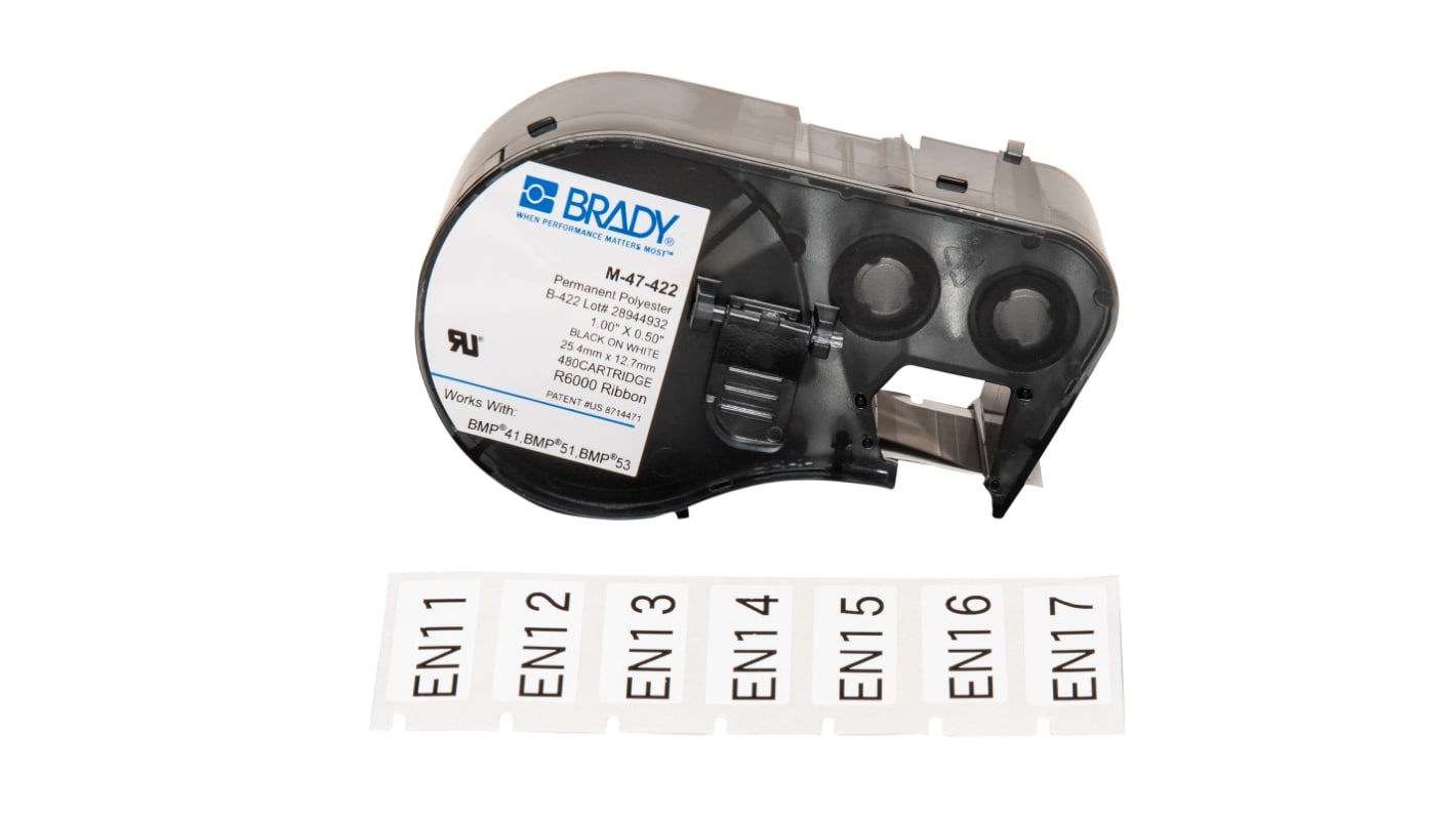 M47422 Brady B422 Black on White Label Printer Tape, 25.4 mm Width