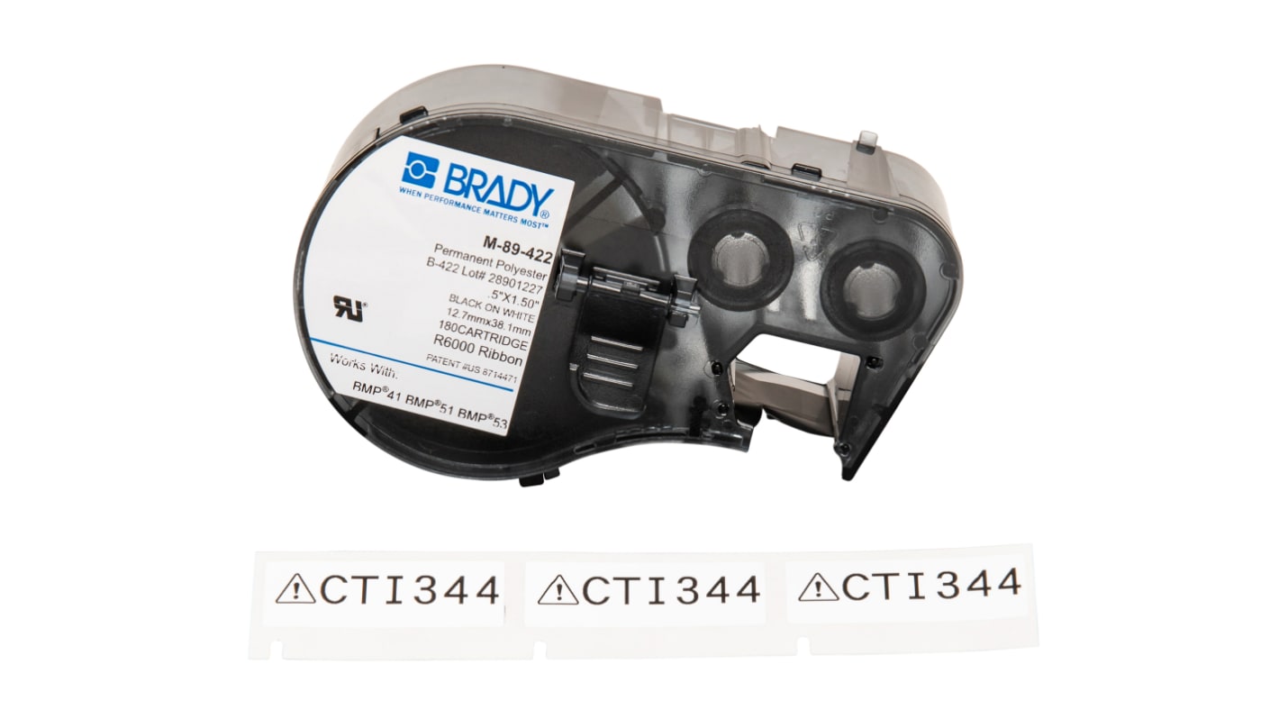 Brady B-422 Black on White Label Printer Tape, 12.7 mm Width, 38.1mm Label Length