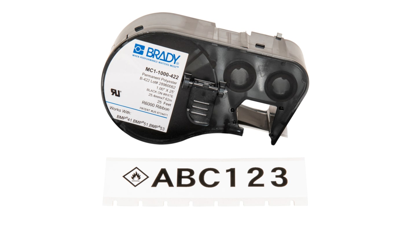 Brady B-422 Black on White Label Printer Tape, 7.62 m Length, 25.4 mm Width