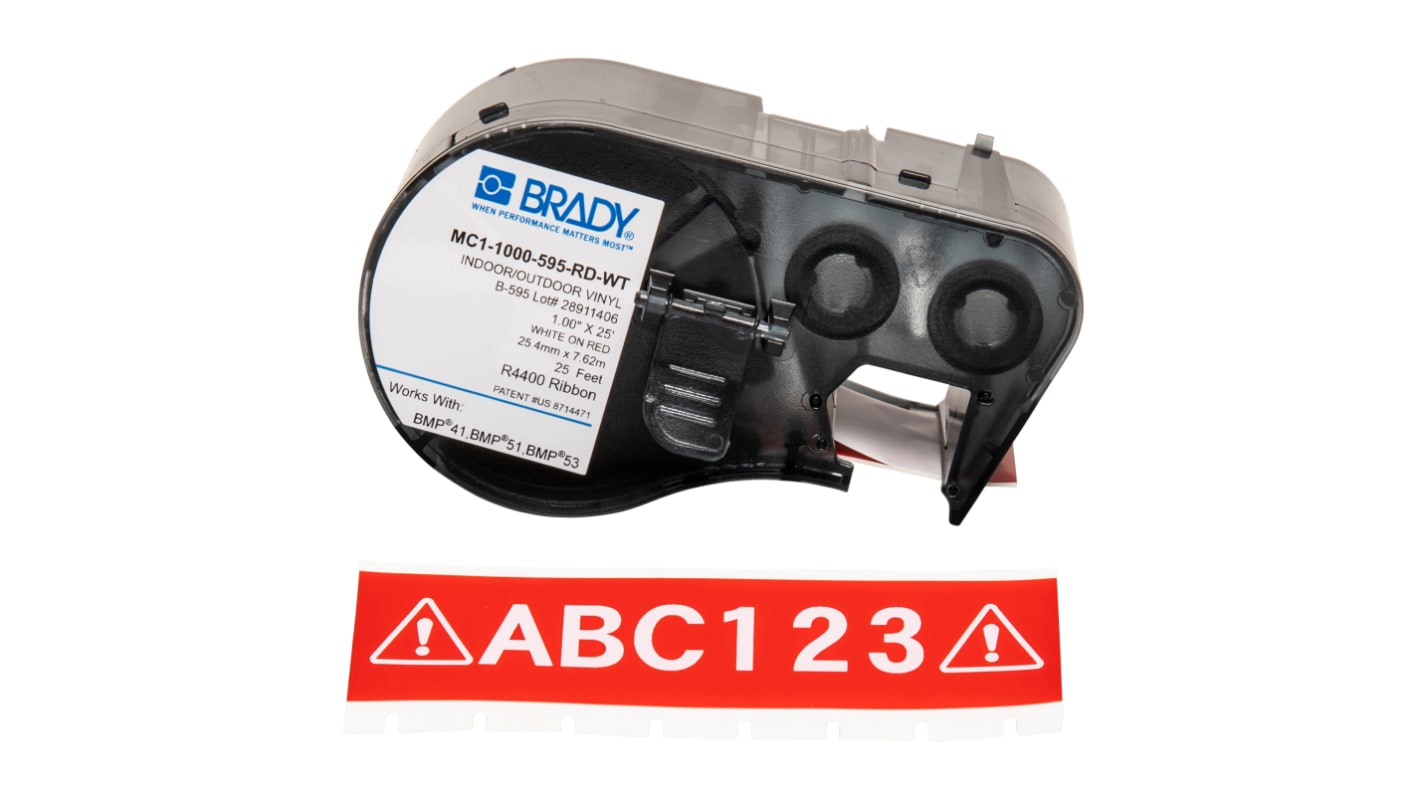 Cinta para impresora de etiquetas Brady, color Blanco sobre fondo Rojo, para usar con BMP41, BMP51, BMP53