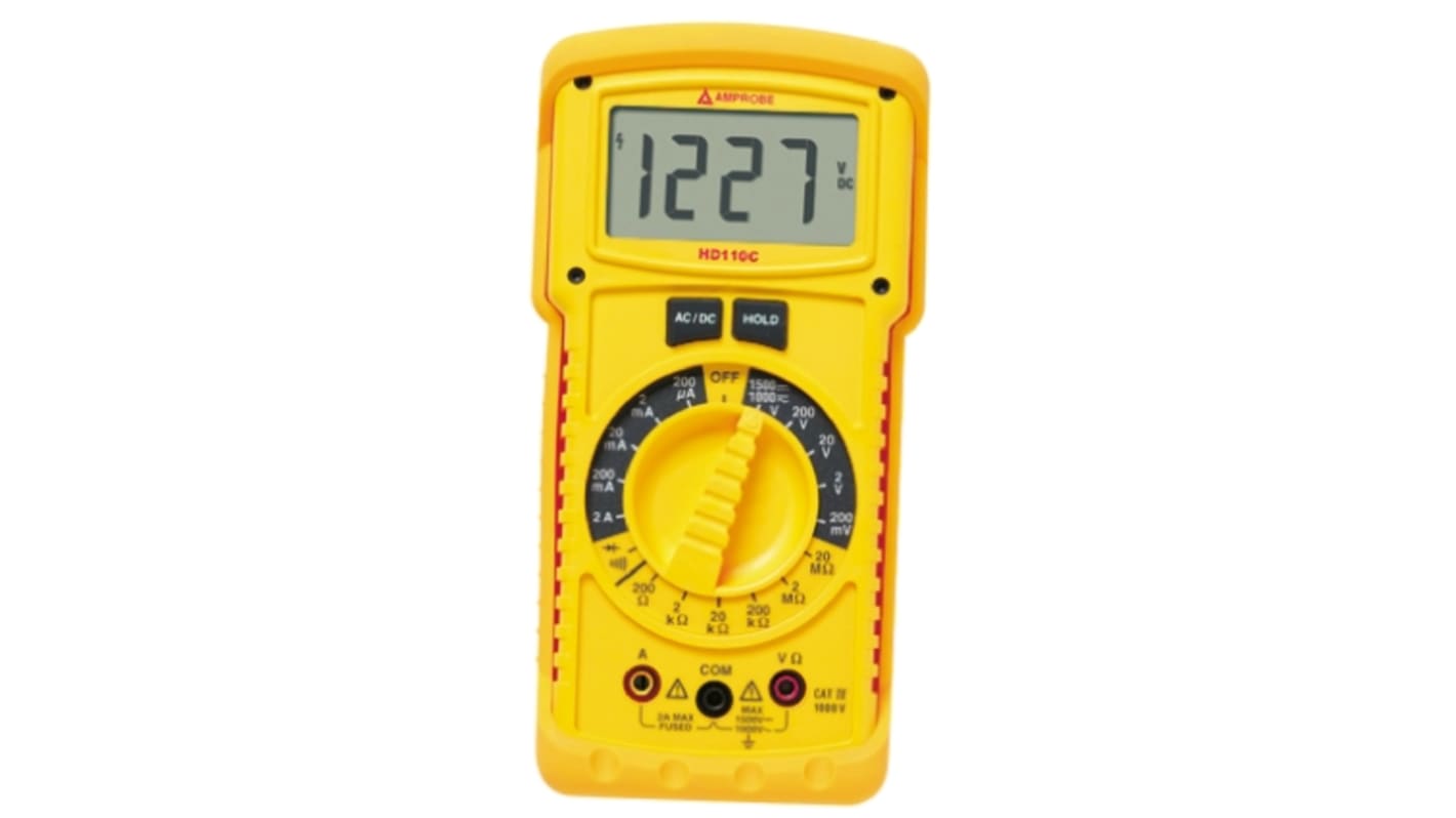 Amprobe HD110C Handheld Digital Multimeter, True RMS, 2A ac Max, 2A dc Max, 1000V ac Max - RS Calibrated