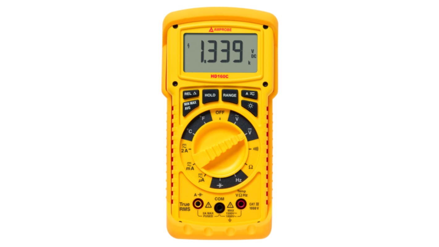 Amprobe HD160C Handheld Digital Multimeter, True RMS, 2A ac Max, 2A dc Max, 1000V ac Max