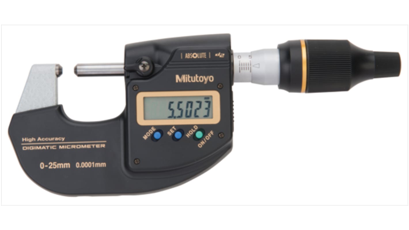 Mitutoyo Digital Mikrometer Metrisch, 0mm bis 25mm / ±0,5 μm, ISO-kalibriert