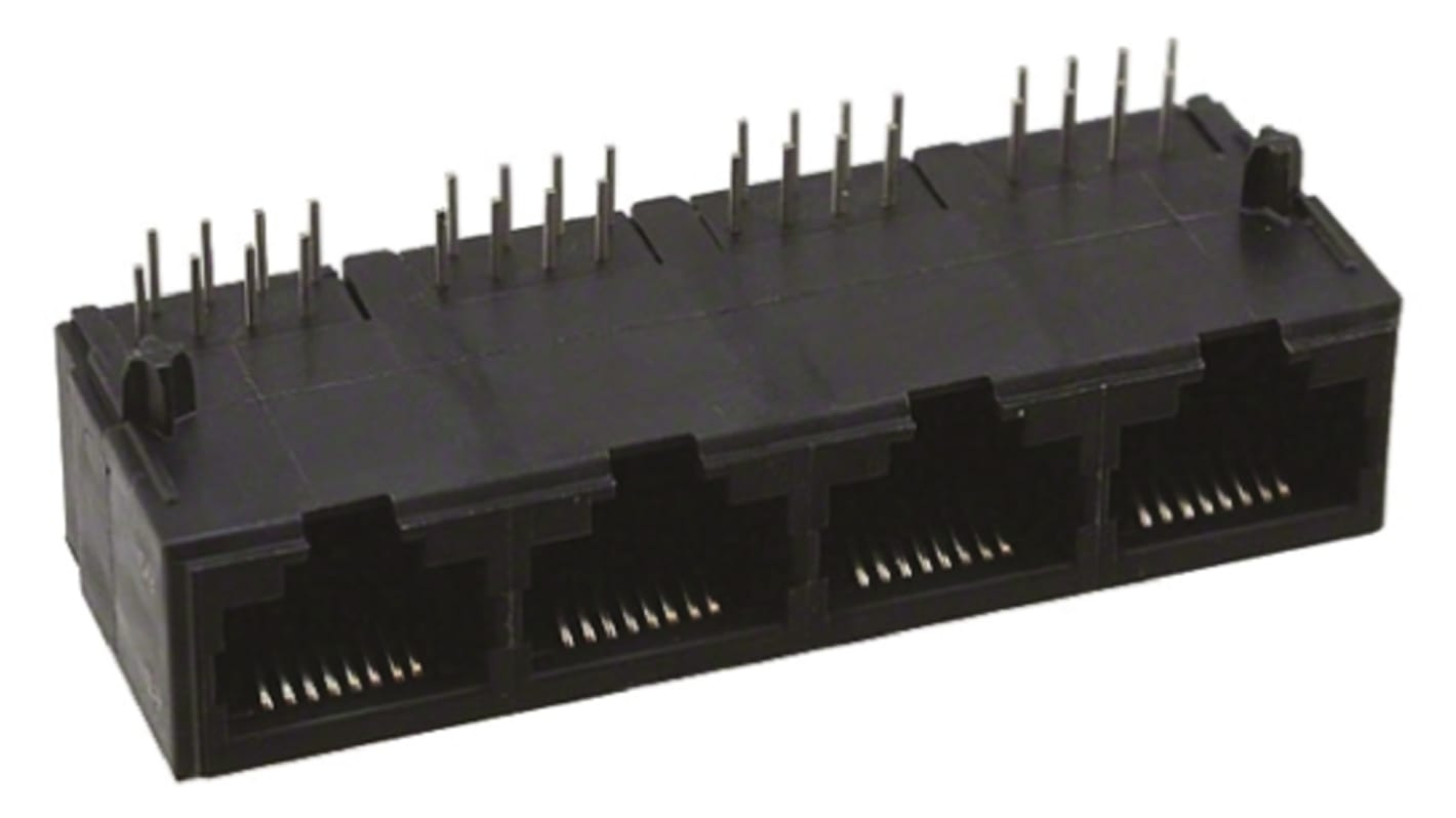 TE Connectivity 5557562 Cat.3 RJ45-Steckverbinder Buchse, 4-Port Ungeschirmt, Leiterplatten-Montage abgewinkelt