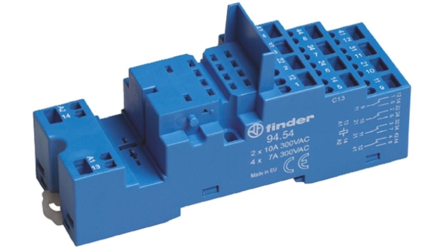 Finder 94 250V ac DIN Rail Relay Socket for use with Various Series