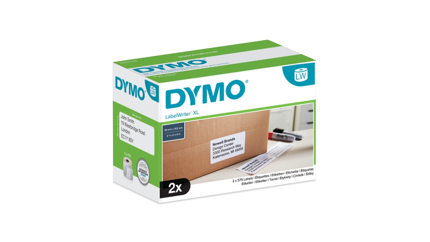 Rotolo di etichette adesive Dymo L. 102mm x H. 59mm, conf da 575Per rotolo, col. Bianco