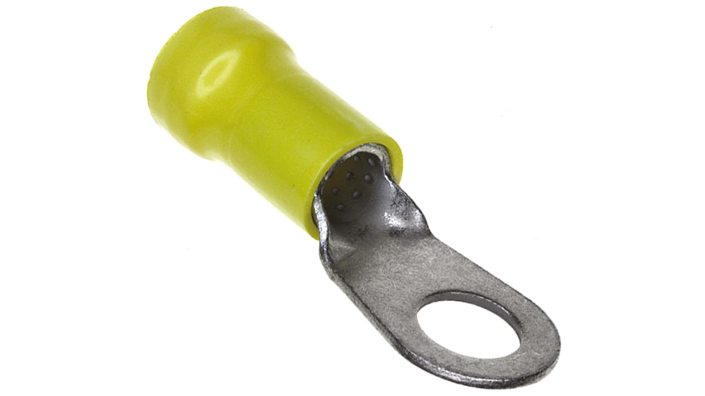 TE Connectivity, PLASTI-GRIP Insulated Ring Terminal, M8 (5/16) Stud Size, 16.77mm² to 26.65mm² Wire Size, Yellow