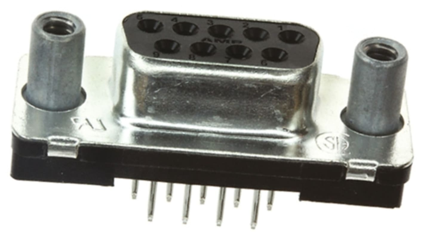 TE Connectivity Amplimite HD-20 9 Way Through Hole D-sub Connector Socket, 2.74mm Pitch, with 4-40 UNC, Female Screw