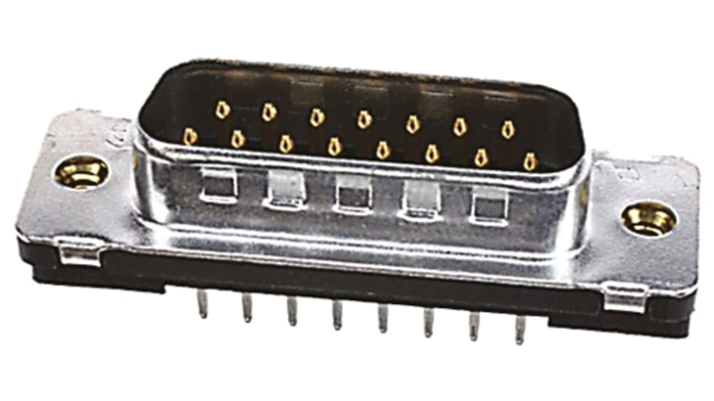 TE Connectivity D-Sub konnektor, stik, 15-Polet, Amplimite HD-20 Serien, 2.78mm benafstand, Lige, Hulmontering, Lodde