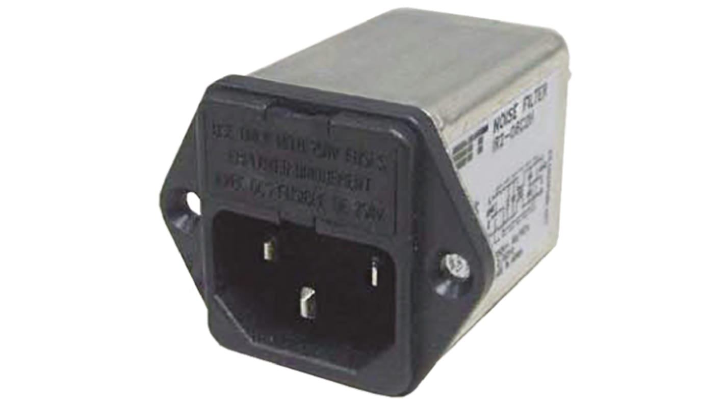 IEC szűrő Férfi, C14, Panelre szerelhető, biztosíték mérete: 5 x 20mm, 6A, 250 V AC